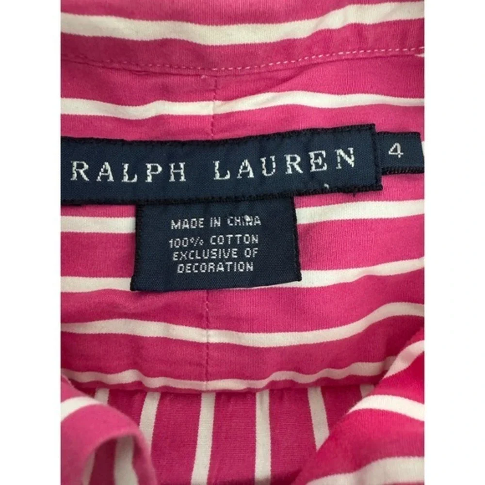 Ralph Lauren Kids Pink White Stripe Slim Fit Button Down Shirt Size 4